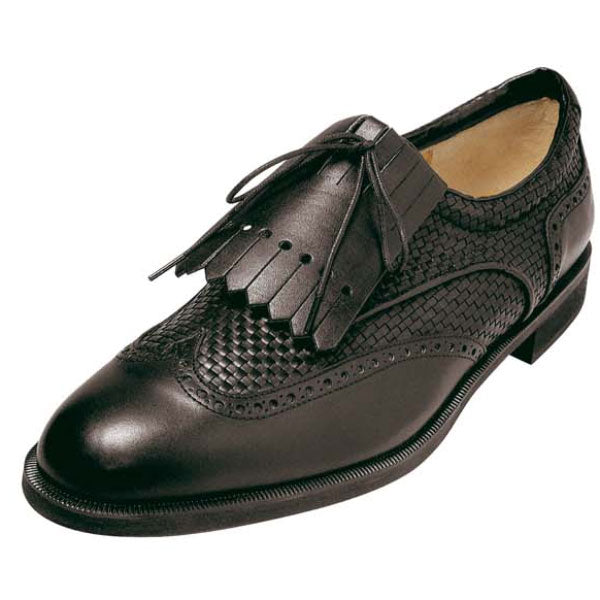 Chaussures de Golf, Derbies modèle Aristocratic Cuir noir lisse et cuir noir tissé