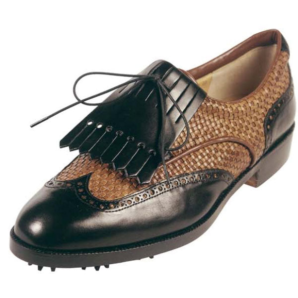 Chaussures de Golf, Derbies HOMME modèle Aristocratic Cuir noir Luxor / Cognac tissé