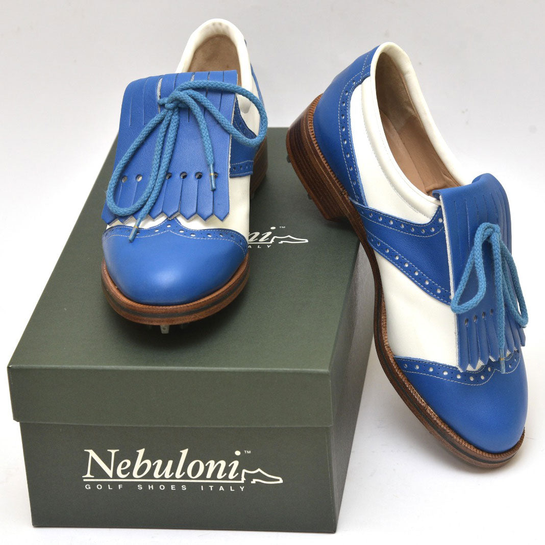 NEBULONI GOLF SHOES, DERBIES FEMME - Classic-  Cuir Bleu et blanc