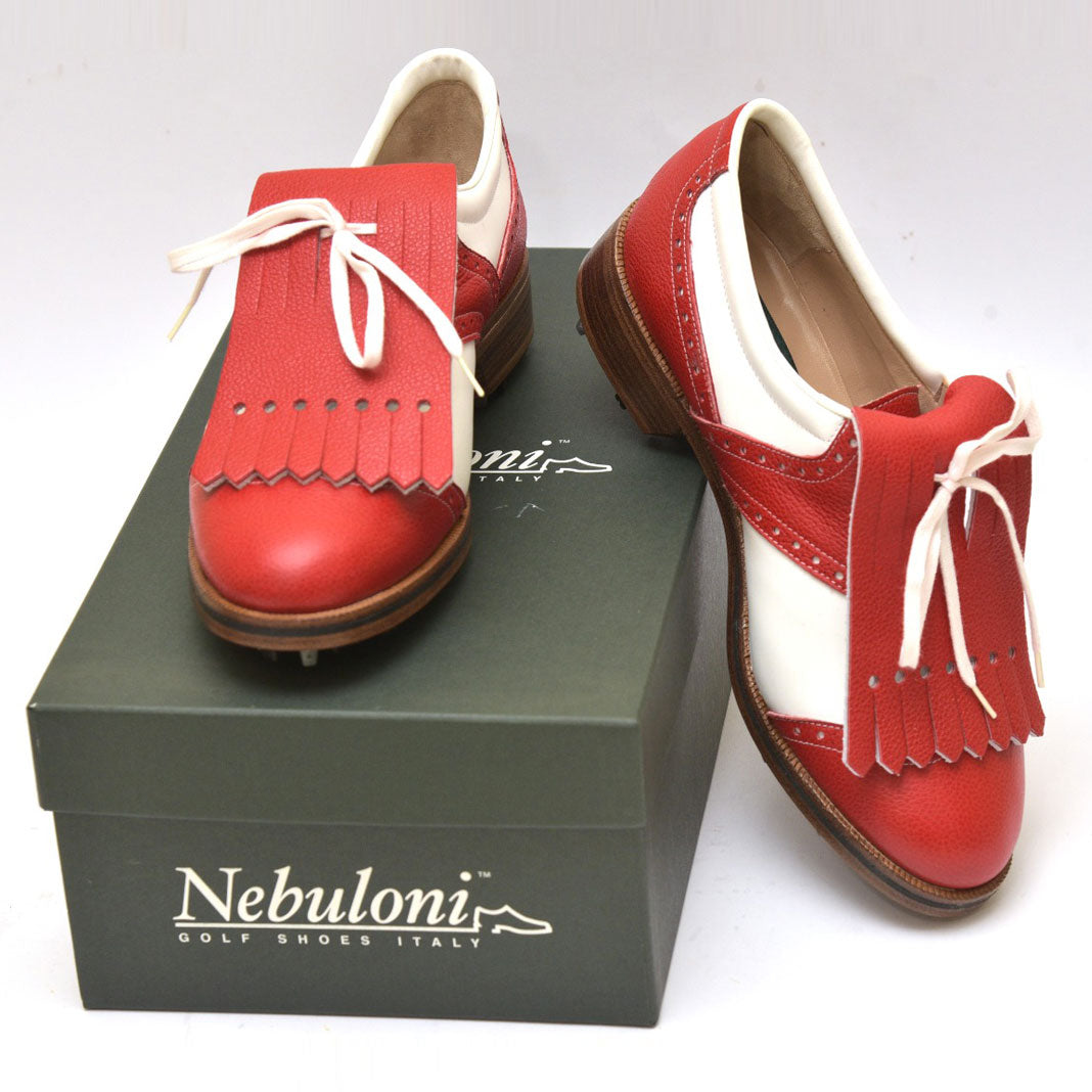NEBULONI GOLF SHOES, DERBIES FEMME - Classic - Cuir rouge et blanc